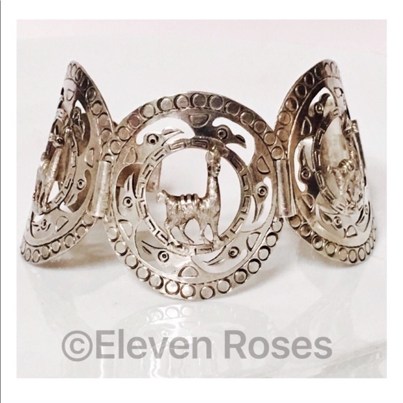 Vintage Jewelry - Vintage XL Peruvian Sterling Llama Panel Bracelet
